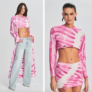 SER.O.YA Paige Cropped Sweater Distressed Knit Pink